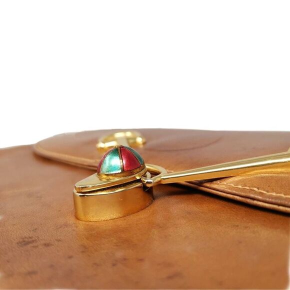 Rare Vintage 1970s Gucci Cognac Tan Leather 2-1 Bag | Green & Red Enamel with Go - Picture 7 of 13